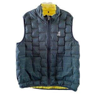🪩psycho bunny mens reversible down vest large neon yellow blue $329 gorpcore
